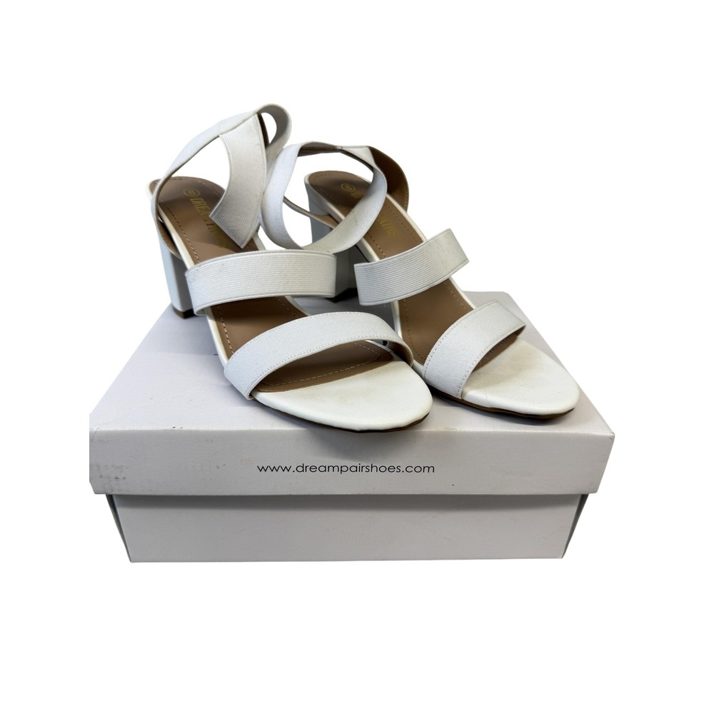Dream Pairs Shoes Womens Size 8 White Victoria Block Heel Strappy Sandals‎